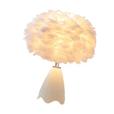 Maxbell Feather Shade Table Lamp Night Light NightStand Lamp for Bedside Decoration White
