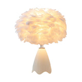 Maxbell Feather Shade Table Lamp Night Light NightStand Lamp for Bedside Decoration White