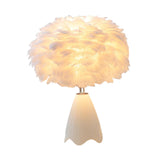 Maxbell Feather Shade Table Lamp Night Light NightStand Lamp for Bedside Decoration White