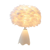 Maxbell Feather Shade Table Lamp Night Light NightStand Lamp for Bedside Decoration White