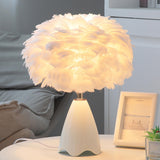 Maxbell Feather Shade Table Lamp Night Light NightStand Lamp for Bedside Decoration White
