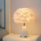 Maxbell Feather Shade Table Lamp Night Light NightStand Lamp for Bedside Decoration White