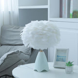 Maxbell Feather Shade Table Lamp Night Light NightStand Lamp for Bedside Decoration White