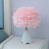 Maxbell Feather Shade Table Lamp Night Light NightStand Lamp for Bedside Decoration Pink