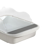 Maxbell Semi Closed Cat Litter Box Deep Toilet Kitty Litter Pan Litter Tray 48x37x20cm White