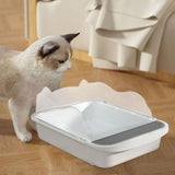 Maxbell Semi Closed Cat Litter Box Deep Toilet Kitty Litter Pan Litter Tray 48x37x20cm White