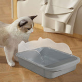 Maxbell Semi Closed Cat Litter Box Deep Toilet Kitty Litter Pan Litter Tray 48x37x20cm Gray