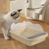 Maxbell Semi Closed Cat Litter Box Deep Toilet Kitty Litter Pan Litter Tray 43x28x18cm Khaki