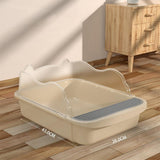 Maxbell Semi Closed Cat Litter Box Deep Toilet Kitty Litter Pan Litter Tray 43x28x18cm Khaki