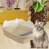 Maxbell Semi Closed Cat Litter Box Deep Toilet Kitty Litter Pan Litter Tray 48x37x20cm Khaki