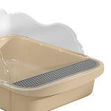 Maxbell Semi Closed Cat Litter Box Deep Toilet Kitty Litter Pan Litter Tray 48x37x20cm Khaki