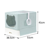 Maxbell Large Cat Litter Box Collapsible Drawer Type Front Door and Top Exit Durable Light Blue