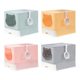 Maxbell Large Cat Litter Box Collapsible Drawer Type Front Door and Top Exit Durable Light Blue
