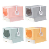 Maxbell Large Cat Litter Box Collapsible Drawer Type Front Door and Top Exit Durable Light Blue