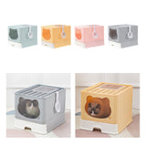 Maxbell Large Cat Litter Box Collapsible Drawer Type Front Door and Top Exit Durable Light Blue
