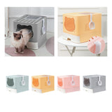 Maxbell Large Cat Litter Box Collapsible Drawer Type Front Door and Top Exit Durable Light Blue