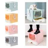 Maxbell Large Cat Litter Box Collapsible Drawer Type Front Door and Top Exit Durable Light Blue