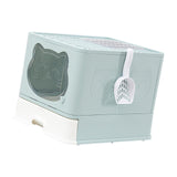 Maxbell Large Cat Litter Box Collapsible Drawer Type Front Door and Top Exit Durable Light Blue