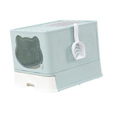 Maxbell Large Cat Litter Box Collapsible Drawer Type Front Door and Top Exit Durable Light Blue