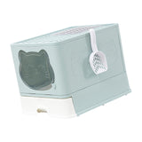 Maxbell Large Cat Litter Box Collapsible Drawer Type Front Door and Top Exit Durable Light Blue