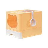 Maxbell Large Cat Litter Box Collapsible Drawer Type Front Door and Top Exit Durable Yellow