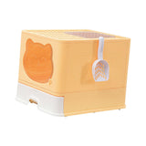 Maxbell Large Cat Litter Box Collapsible Drawer Type Front Door and Top Exit Durable Yellow
