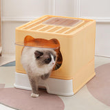 Maxbell Large Cat Litter Box Collapsible Drawer Type Front Door and Top Exit Durable Yellow