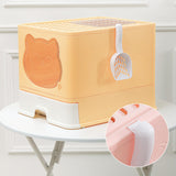 Maxbell Large Cat Litter Box Collapsible Drawer Type Front Door and Top Exit Durable Yellow