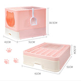 Maxbell Large Cat Litter Box Collapsible Drawer Type Front Door and Top Exit Durable Pink