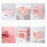 Maxbell Large Cat Litter Box Collapsible Drawer Type Front Door and Top Exit Durable Pink
