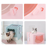 Maxbell Large Cat Litter Box Collapsible Drawer Type Front Door and Top Exit Durable Pink