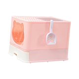 Maxbell Large Cat Litter Box Collapsible Drawer Type Front Door and Top Exit Durable Pink