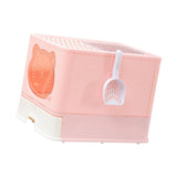 Maxbell Large Cat Litter Box Collapsible Drawer Type Front Door and Top Exit Durable Pink