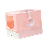 Maxbell Large Cat Litter Box Collapsible Drawer Type Front Door and Top Exit Durable Pink
