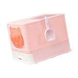 Maxbell Large Cat Litter Box Collapsible Drawer Type Front Door and Top Exit Durable Pink