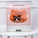 Maxbell Large Cat Litter Box Collapsible Drawer Type Front Door and Top Exit Durable Pink