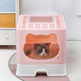 Maxbell Large Cat Litter Box Collapsible Drawer Type Front Door and Top Exit Durable Pink