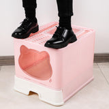 Maxbell Large Cat Litter Box Collapsible Drawer Type Front Door and Top Exit Durable Pink