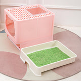 Maxbell Large Cat Litter Box Collapsible Drawer Type Front Door and Top Exit Durable Pink