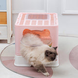 Maxbell Large Cat Litter Box Collapsible Drawer Type Front Door and Top Exit Durable Pink