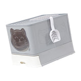 Maxbell Large Cat Litter Box Collapsible Drawer Type Front Door and Top Exit Durable Grey