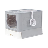Maxbell Large Cat Litter Box Collapsible Drawer Type Front Door and Top Exit Durable Grey