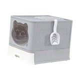 Maxbell Large Cat Litter Box Collapsible Drawer Type Front Door and Top Exit Durable Grey