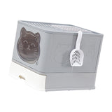 Maxbell Large Cat Litter Box Collapsible Drawer Type Front Door and Top Exit Durable Grey