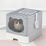 Maxbell Large Cat Litter Box Collapsible Drawer Type Front Door and Top Exit Durable Grey