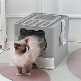 Maxbell Large Cat Litter Box Collapsible Drawer Type Front Door and Top Exit Durable Grey