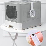 Maxbell Large Cat Litter Box Collapsible Drawer Type Front Door and Top Exit Durable Grey