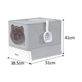 Maxbell Large Cat Litter Box Collapsible Drawer Type Front Door and Top Exit Durable Grey