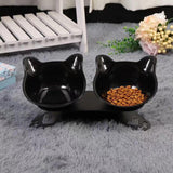 Maxbell Elevated Cat Double Bowls Raised Pet Water Food Feeder Feeding Dishes Tilted Black