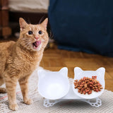 Maxbell Elevated Cat Double Bowls Raised Pet Water Food Feeder Feeding Dishes Tilted White